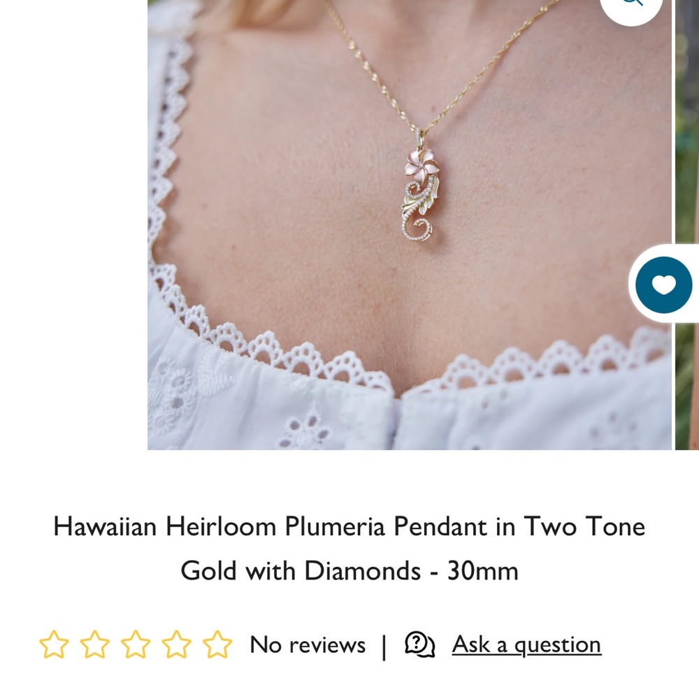 Hawaiian Heirloom Plumeria Pendant in Two Tone Gold with Diamonds - 30mm